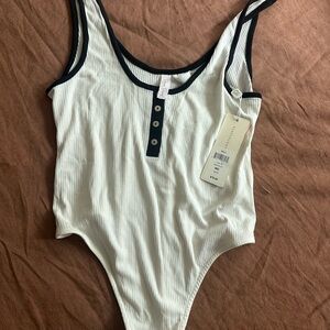 Beach Bunny Black and White Striped Bodysuit